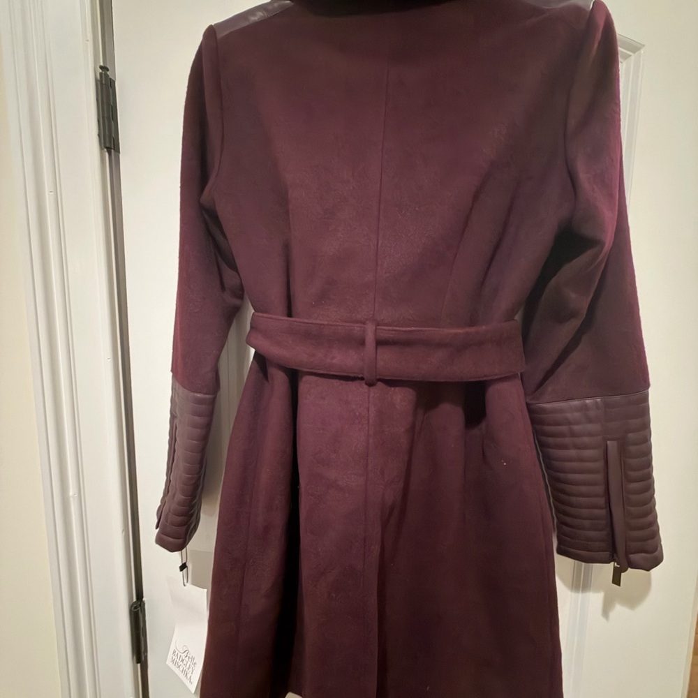 Badgley Mischka Burgundy Coat with Leather Accents NWT - Picture 12 of 13